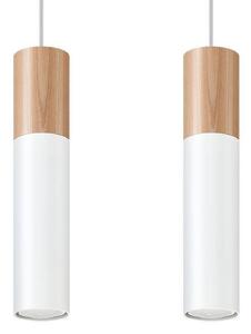 Závesné svietidlo Pablo, 2x drevené/biele kovové tienidlo