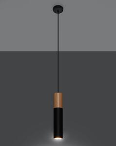 Závesné svietidlo Pablo, 1x drevené/čierne kovové tienidlo