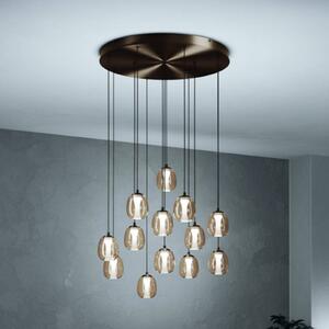 Stars of Light LED závesné svietidlo FERRO 58 cm, 13 žiaroviek, bronzová/hnedá, Hnedá / staromosadz, Obývacia izba / jedáleň, Sklo, Závesné svietidlo