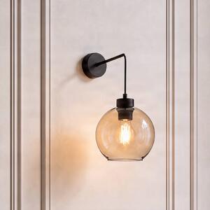 TK Lighting Nástenné svetlo Cubus, čierna/jantárová, sklo, Ø 18 cm, E27, Jasné / priehľadné, Obývacia izba / jedáleň, Sklo, Moderný, Nástenné svietidlo