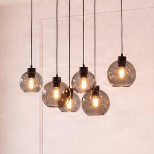 TK Lighting Závesné svietidlo Cubus, dymovo sivé, sklo, dĺžka 74 cm, 6 svetiel, Čierna, Obývacia izba / jedáleň, Sklo, Moderný, Závesné svietidlo