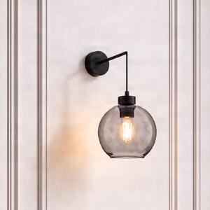 TK Lighting Nástenné svetlo Cubus, čierna/dymovo sivá, sklo, výška 30 cm, E27, Jasné / priehľadné, Obývacia izba / jedáleň, Sklo, Moderný, Nástenné svietidlo