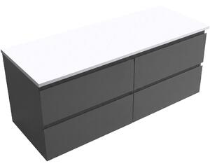 CERANO - Kúpeľňová skrinka Carole - antracitová + doska z lit. mramoru Elanys - 12 mm - biela matná - 120x49,2x46 cm