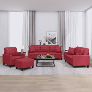 Maison Exclusive – 4-dielna sedacia súprava s vankúšmi, vínovočervená umelá koža