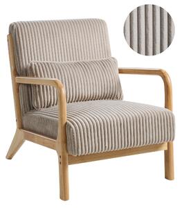 Kreslo béžové menčestrové čalúnenie nízky drevený rám vintage retro štýl obývacia izba spálňa
