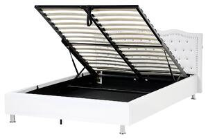 Posteľ biela umelá koža 160 x 200 cm s úložným priestorom prešívané čelo s gombíkmi moderný glamour štýl spálňa