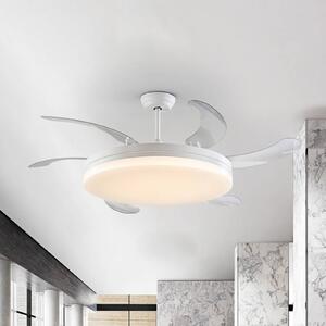 LED stropný ventilátor Vento biely/číry, DC Ø 150 cm tichý, Jasné / priehľadné, Obývacia izba / jedáleň, kov, Moderný
