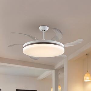 LED stropný ventilátor Vento biely/bronzový/číry, Ø 150 cm tichý, Jasné / priehľadné, Obývacia izba / jedáleň, kov, Moderný