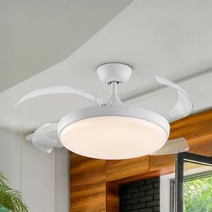 LED stropný ventilátor Venturi biely/číry DC, Ø 106 cm tichý, Jasné / priehľadné, Obývacia izba / jedáleň, kov, Moderný