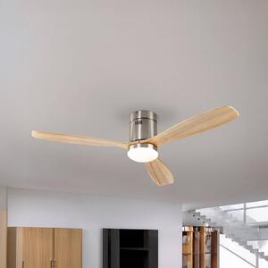 LED stropný ventilátor Siroco, nikl/svetlé drevo Ø 132 cm tichý, Svetlé drevo, Obývacia izba / jedáleň, kov, Moderný