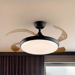 LED stropný ventilátor Venturi čierny/dymový DC Ø 106 cm tichý, Hliník / sivá / zinok, Obývacia izba / jedáleň, kov, Moderný