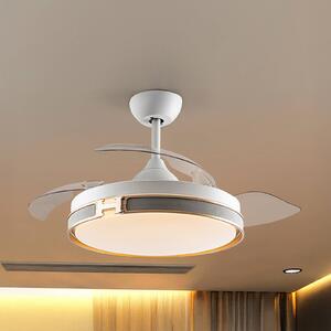 LED stropný ventilátor Herón biela/zlatá/sivá/číra Ø106 cm tichý, Jasné / priehľadné, Obývacia izba / jedáleň, kov, Moderný