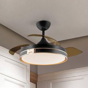 LED stropný ventilátor Herón čierny/zlatý/dymový Ø 106 cm tichý, Hliník / sivá / zinok, Obývacia izba / jedáleň, kov, Moderný
