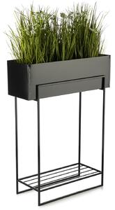 KOVOVÝ KVETINÁČ SO STOJANOM RECT 82X23X60 CM ČIERNA