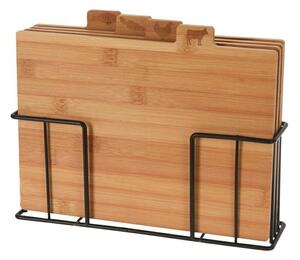 Excellent Houseware Sada 4 ks bambusových dosiek na krájanie v stojane TIMBER hnedá