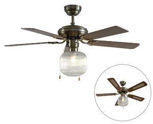 Stropný ventilátor mosadzný s drevom 107,5 cm s ťahovým spínačom - Mistral Karel