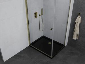 Mexen Pretoria, sprchovací kút 90 (dvere) x 100 (stena) cm, 6mm číre sklo, zlatý profil + čierna sprchová vanička, 852-090-100-50-00-4070G