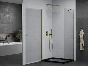 Mexen Pretoria, sprchovací kút 80 (dvere) x 90 (stena) cm, 6mm číre sklo, zlatý profil + čierna sprchová vanička, 852-080-090-50-00-4070G