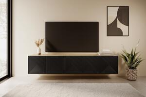 Závesná skrinka RTV Asha 200 cm s ryhovaným čelom - artisan / čierny mat