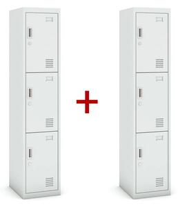 Šatníková skrinka trojdverová 1+1 ZADARMO, cylindrický zámok, sivá/sivá