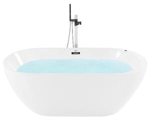 Voľne stojaca vírivá vaňa biela akrylát 170 x 80 cm s LED osvetlením hydromasážna oválny tvar elegantný moderný štýl kúpeľňa