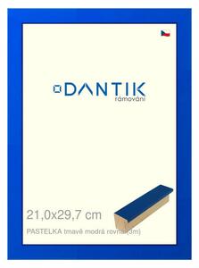 DANTIK rám na obraz 21x29,7 | PASTELKA tmavěmodrá rovná (Sklo Čiré)