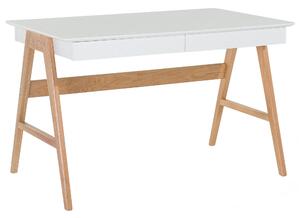 Kancelársky stôl biela svetlé drevo MDF 120 x 70 cm lakovaná vrchná časť 2 zásuvky úložný priestor moderný škandinávsky štýl písací stôl