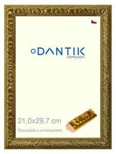 DANTIK rám na obraz 21x29,7 | Starozlatá s ornamentem (Sklo Čiré)