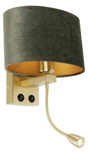 Nástenná lampa mosadz s oválnym zamatovým tienidlom zelená 25 cm - Brescia Combi