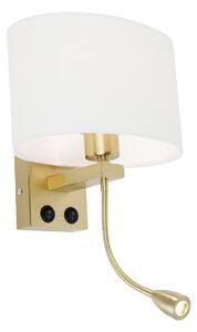 Nástenná lampa mosadz s oválnym ľanovým tienidlom bielym 25 cm - Brescia Combi