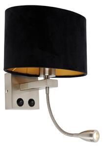 Nástenná lampa oceľ s oválnym zamatovým tienidlom čiernym 25 cm - Brescia Combi