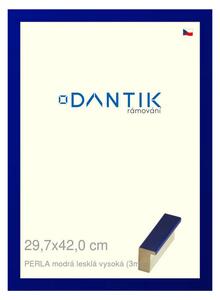 DANTIK rám na obraz 29,7x42 | PERLA modrá lesklá vysoká (Plexi Čiré)