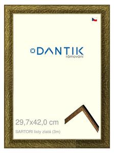 DANTIK rám na obraz 29,7x42 | SARTORI listy zlatá (Plexi Čiré)