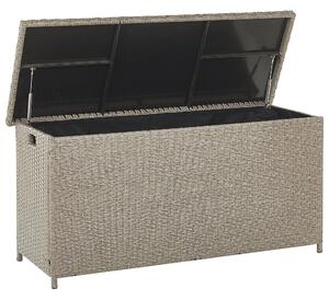 Vonkajší úložný box béžový umelý ratan 126 x 46 cm záhradný box na vankúše moderný štýl terasa záhrada
