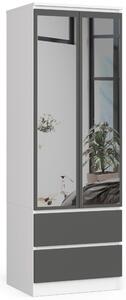 Ak furniture Šatníková skriňa STAR 60 cm so zrkadlom biela/grafit