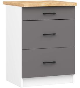 Ak furniture Kuchynská skrinka OLIVIE II 60x85 cm matná biela/matná grafitovo šedá/dub prírodný