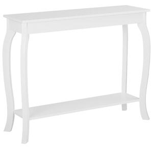 Konzolový stolík biely MDF drevotrieska 100 x 30 cm s policou klasický dizajn obývacia izba