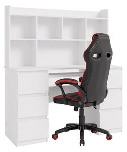 TP Living Psací stůl Kuba s regálem bílý a herním křeslem Drift černo-červeným
