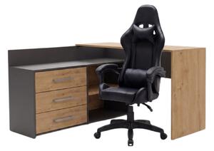 TP Living Rohový psací stůl Dany dub Artisan/antracit s herním křeslem Remus černým