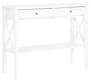 Konzolový stolík biely MDF 80 cm s 2 zásuvkami nábytok na chodbu retro dizajn