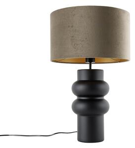 Dizajnová stolová lampa čierna zamatový tienidlo taupe so zlatom 35 cm - Alisia