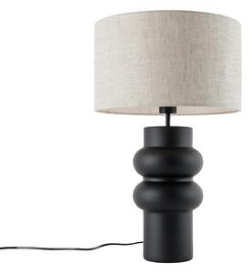 Dizajnová stolná lampa čierna s látkovým tienidlom svetlosivým 35 cm - Alisia