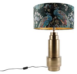 Stolná lampa bronzová s tienidlom z zamatu s farbou pavího peria so zlatom 50 cm - Bruut