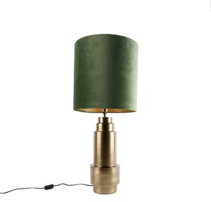 Tafellamp brons velours kap groen met goud 40 cm - Bruut