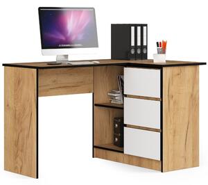 Ak furniture Rohový písací stôl B16 124 cm dub craft zlatý/biely pravý