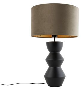 Dizajnová stolová lampa s čiernym zamatovým tienidlom taupe so zlatom 35 cm - Alisia