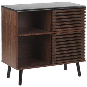 Komoda tmavé drevo čierna MDF 80 x 40 x 80 cm 4 police posuvné dvierka úložný priestor rustikálny štýl obývačka spálňa