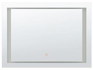 Nástenné zrkadlo strieborná syntetika sklo 60 x 80 cm obdĺžnikový tvar s LED osvetlením dotykový spínač moderný štýl kúpeľňa