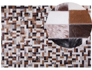 Koberec hnedý a béžový kožený 160 x 230 cm hovädzia koža patchworkový dizajn ručná výroba