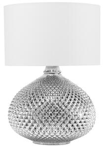 Stolná lampa strieborná sklenený podstavec 55 cm biele látkové tienidlo glamour štýl obývacia izba spálňa